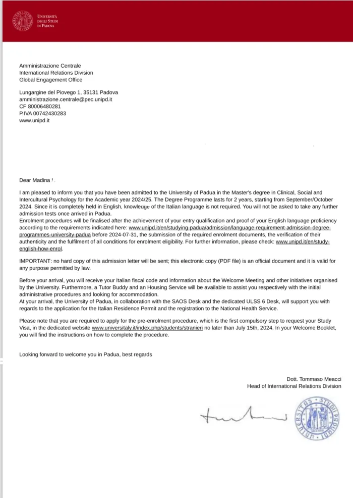 University of Padua offer