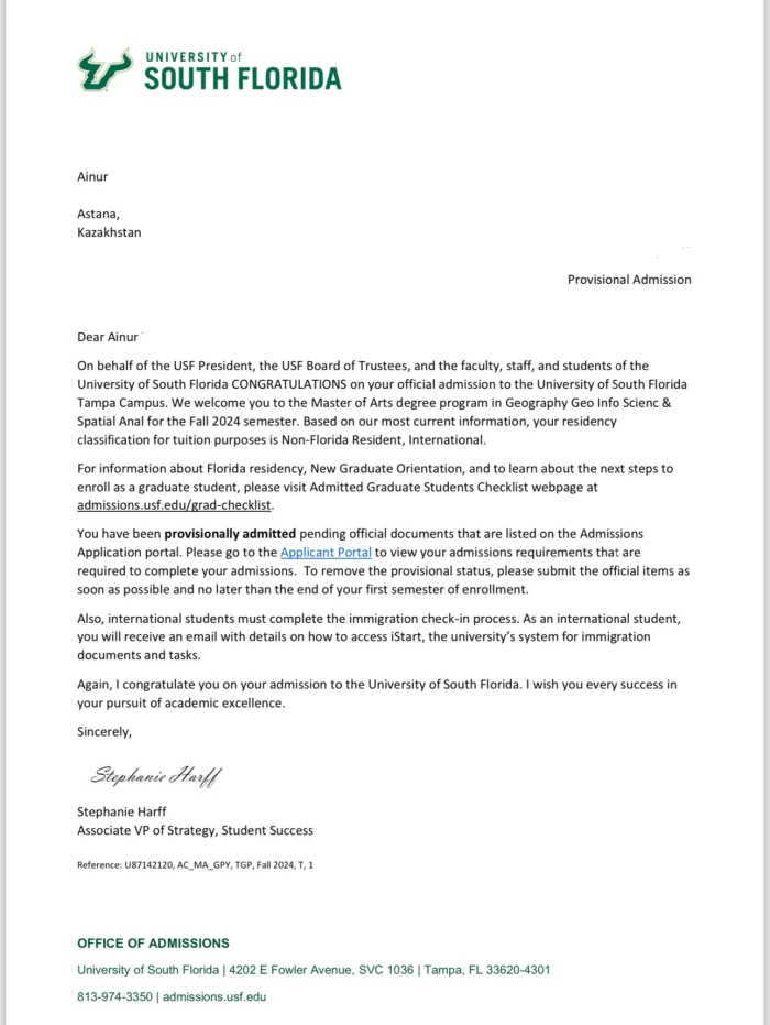 University of South Florida offer